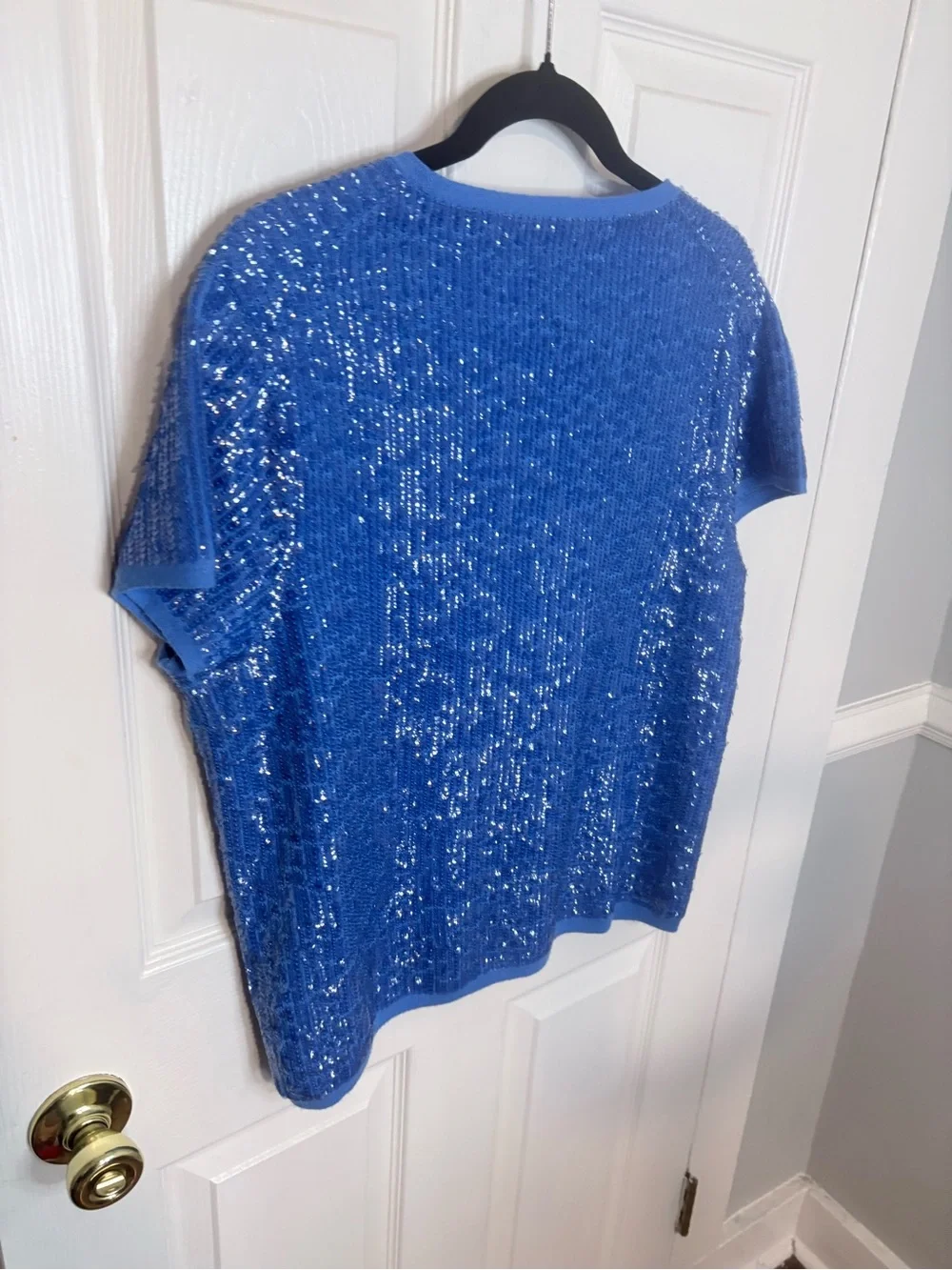 J.Crew Collection Sequin Merino Wool Cap Sleeve Sweater Tee Blue XL